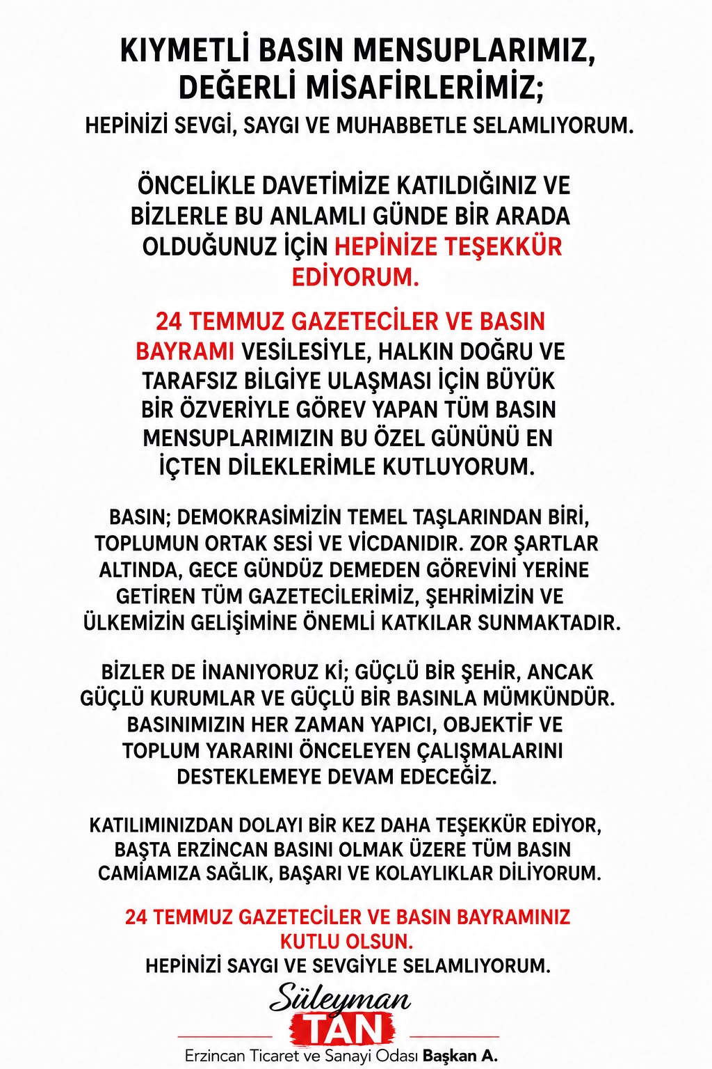 Gazeteciler ve Basın Bayramınız Kutlu Olsun 