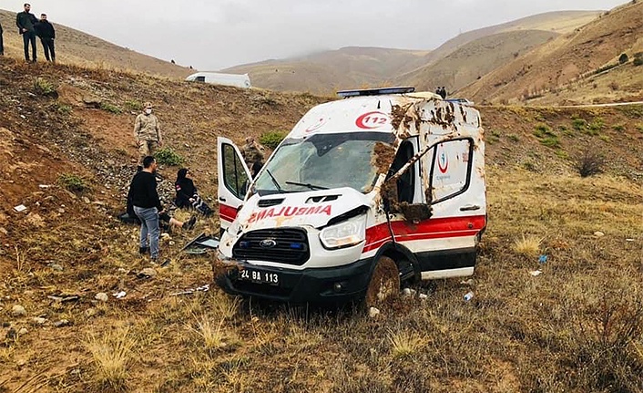 Ambulans şarampole devrildi; 3 Yaralı