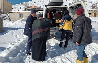 Kar paletli ambulans sağlık için yolları aşıyor